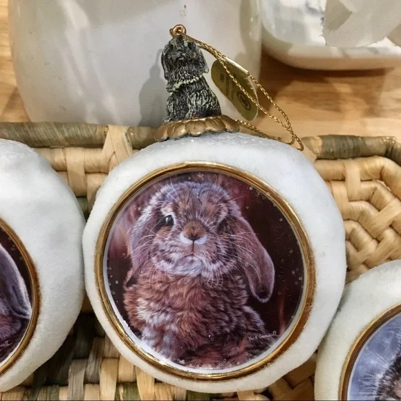 Vintage VIVI CRANDALL SNOWBALL BUNNIES Christmas ornaments set of three rabbits - Picture 2 of 10